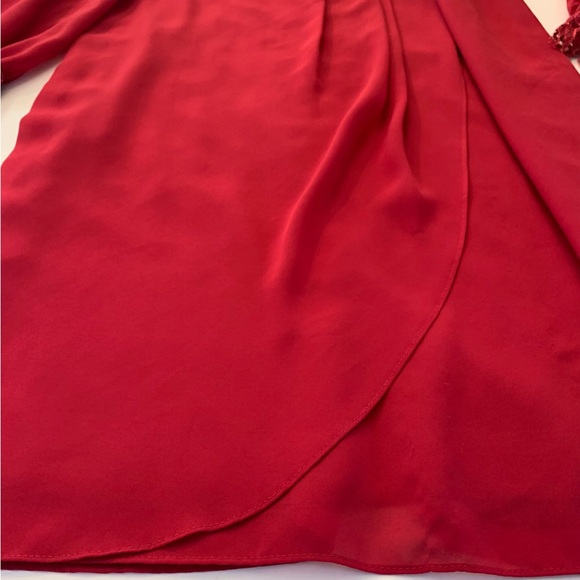 Vintage Red Dress with Lace Front, Sheer Long Sleeves (has hole) size Large . - Picture 8 of 16